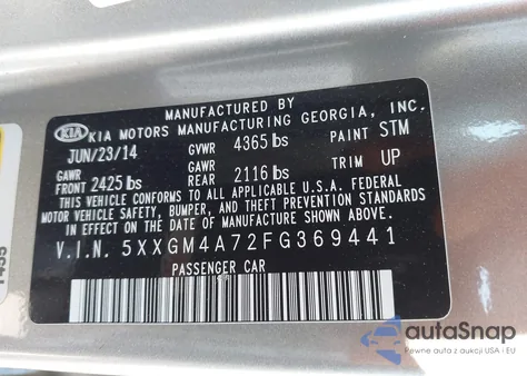 2015 Kia Optima Lx from USA, damaged, VIN 5XXGM4A72FG369441